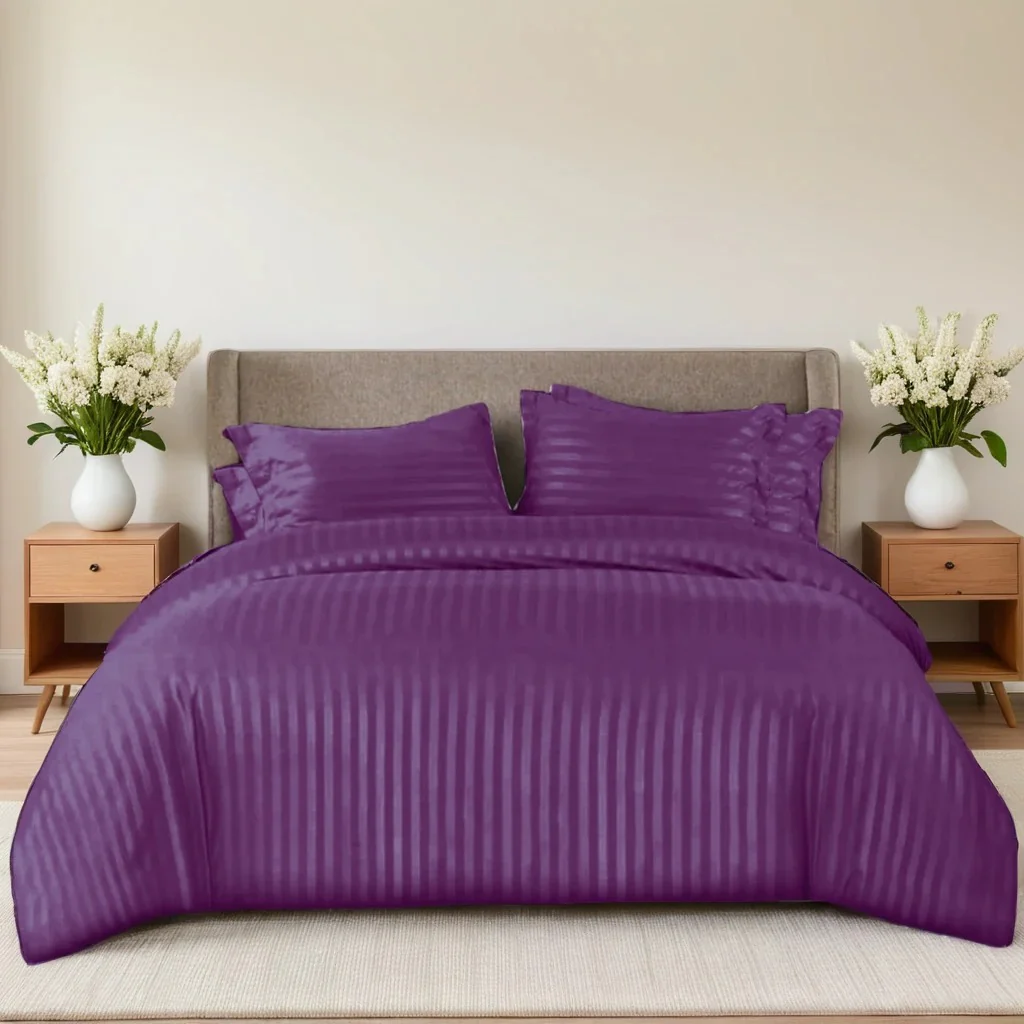 PURPLE SATIN STRIPE BEDSHEET